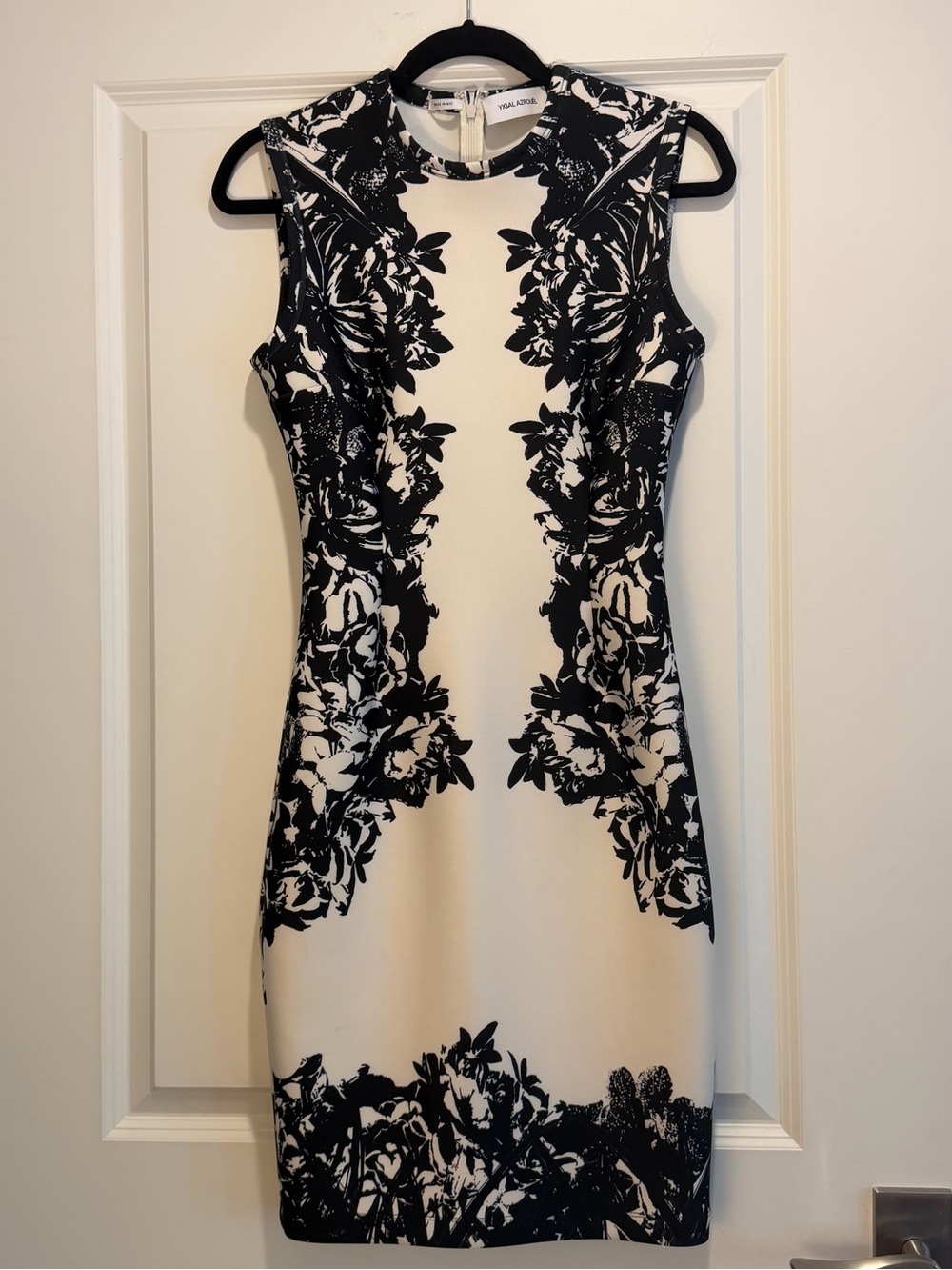 Yigal Azrouel Black and White Floral Midi Sheath Dress
